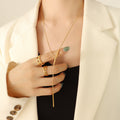 Y Bar Lariat Necklace Geometric Vertical Bars Gold Steel Chain view 3