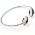 Twisted Wire Open Cuff Bracelet with Two Round Bezel Ends view 3