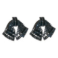 Crystal Bow Tassel Stud Earrings in Silver and Black view 5