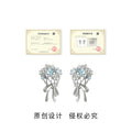 Silver-Tone Flower Bouquet Bow Stud Earrings Blue Enamel view 3