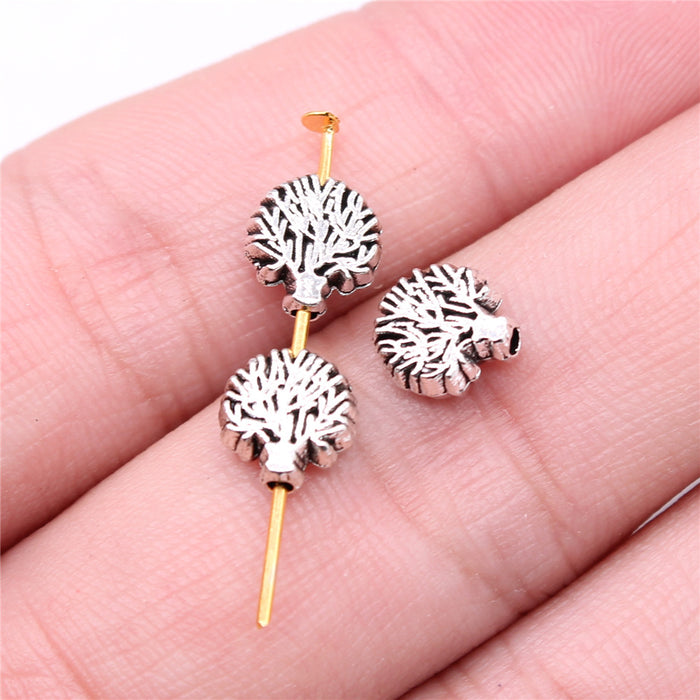 Tree of Life Round Small-Hole Antique Silver Metal Bead