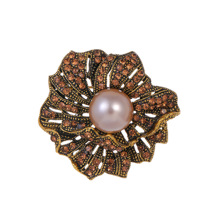 Rose Crystal Pearl Look Metal Brooch Pin for Jackets and Lapels