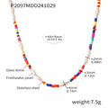Colorful Glass Bead Freshwater Pearl Boho Necklace Strand view 6