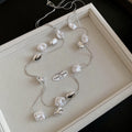 Layered Silver Tone Necklace With Pearl Drop Details view 7