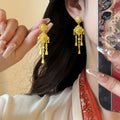 Gold Tone Filigree Floral Chain Tassel Drop Earrings view 3