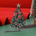 Crystal Christmas Tree Brooch Green Red Silver Tone Star Pin view 1
