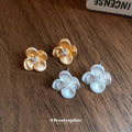 Four Petal Flower Stud Earrings in Gold and White, Two Styles view 3