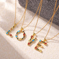 Multicolor Zircon Letter Pendant Necklace On Gold Tone Chain view 4