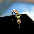 Gold Square Green Stone Ring Pink Floral Clusters Sizes 6-10 view 2