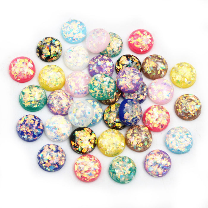 Round Floral Pattern Resin Cabochons in Eleven Colors