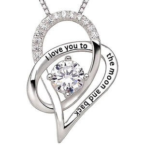Silver Tone Layered Heart Pendant Necklace With Clear Stones