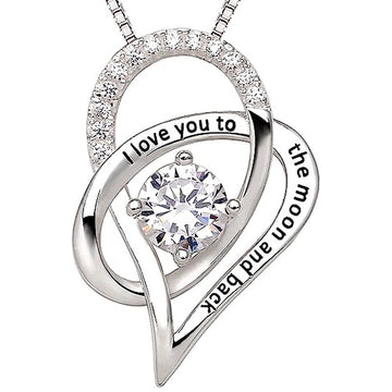 Silver Tone Layered Heart Pendant Necklace With Clear Stones