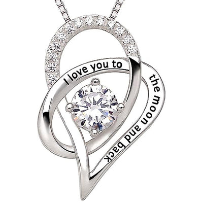 Alternate product view of silver tone layered heart pendant necklace with clear stones