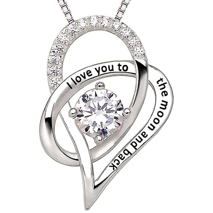 Silver Tone Layered Heart Pendant Necklace With Clear Stones