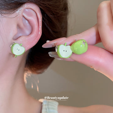 Green Apple Stud Earrings with White Centers Fashion Earrings