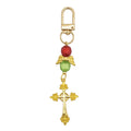 Gold Cross Red Green Bead Angel Wings Christmas Keychain view 5