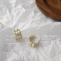 Gold Beaded Lattice Fabric Weave Mini Hoop Earrings view 6