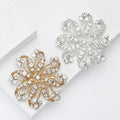 Gold Silver Openwork Flower Rhinestone Brooch Two Finishes view 2