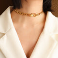 Broad Curb Link Choker Necklace with Front Clasp in Gold and Silver Tone view 4
