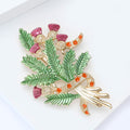Colorful Enamel Thistle Bouquet Brooch with Green Foliage view 4
