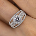 Silver Tone Round Halo Ring Split Shank Baguette CZ view 2