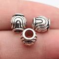 9x8.7x8.7mm 1.6g Antique Silver Zinc Alloy Engraved Texture Large Hole Spacer Beads for Bracelet Making
