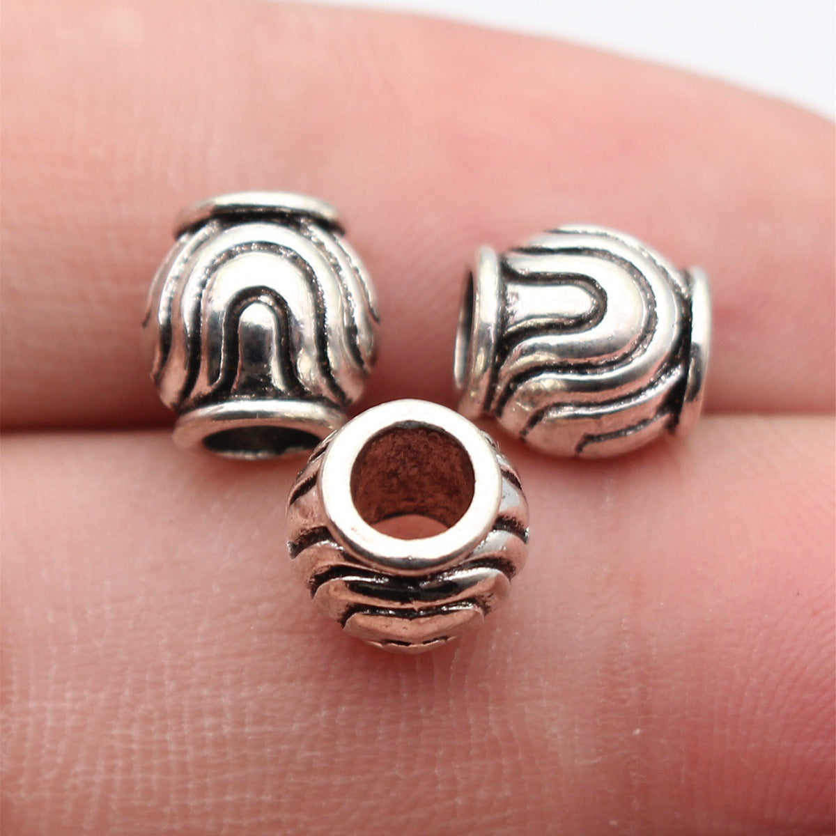 9x8.7x8.7mm 1.6g Antique Silver Zinc Alloy Engraved Texture Large Hole Spacer Beads for Bracelet Making