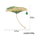 Green Enamel Lotus Leaf Brooch With Hanging Teardrop view 5