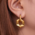 Faceted Open Hexagon Drop Hoop Earrings in Gold and Silver Tone view 4
