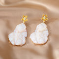 Gold Tone Irregular Druzy Style Stone Post Drop Earrings in Nine Colors and Shapes view 10