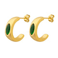 Gold C-Shape Hoop Earrings With Marquise Green Zircon view 5