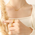 Gold Rose Steel Three Star Charm Station Necklace Chain view 4