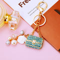 Crystal Mini Handbag Keychains with Pearl and Flower Dangles in Eight Options view 12
