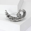 Curved Rhinestone Feather Brooch with Large Pearl Accent view 3