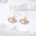 Gold Tone Crystal Lash Enamel Evil Eye Hook Earrings in Five Colors view 6