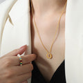 Gold Open Sunburst Circle Pendant Necklace Fine Chain view 4