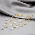 Gold Pearl Look Multi Chain Extra Long Huggie Earrings view 3
