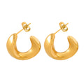 Gold Chunky Crescent Moon Hoop Stud Earrings Polished view 5