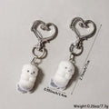 White Plush Otter Keychain Silver Heart Lobster Clasp view 4