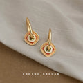 Gold Enamel Geometric Square Charm Hoop Earrings Pair view 4