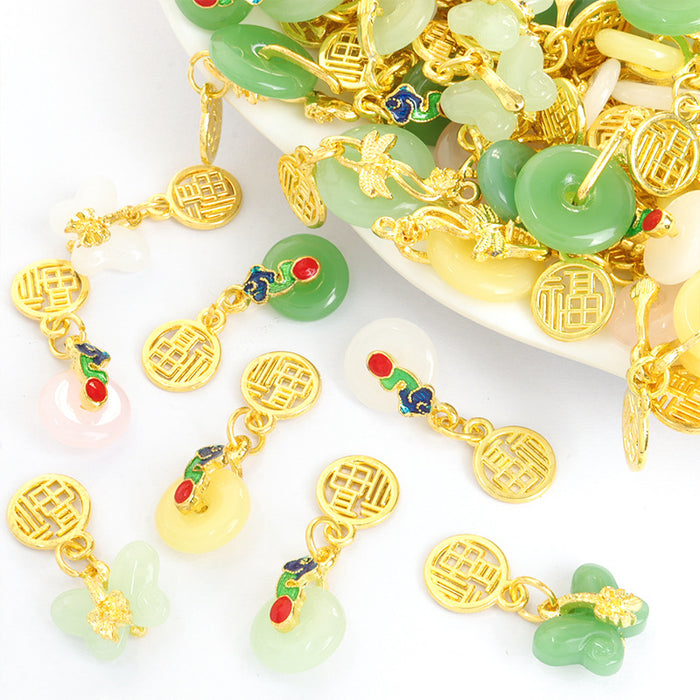 Jade Look Safety Buckle and Gourd Dangle Charm Pendants