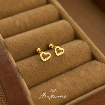 Gold Stainless Steel Open Heart Screw Back Ear Bone Stud