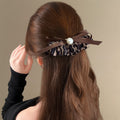 Leopard Print Ruffle Bow Pearl Twist Hair Clip Brown view 4
