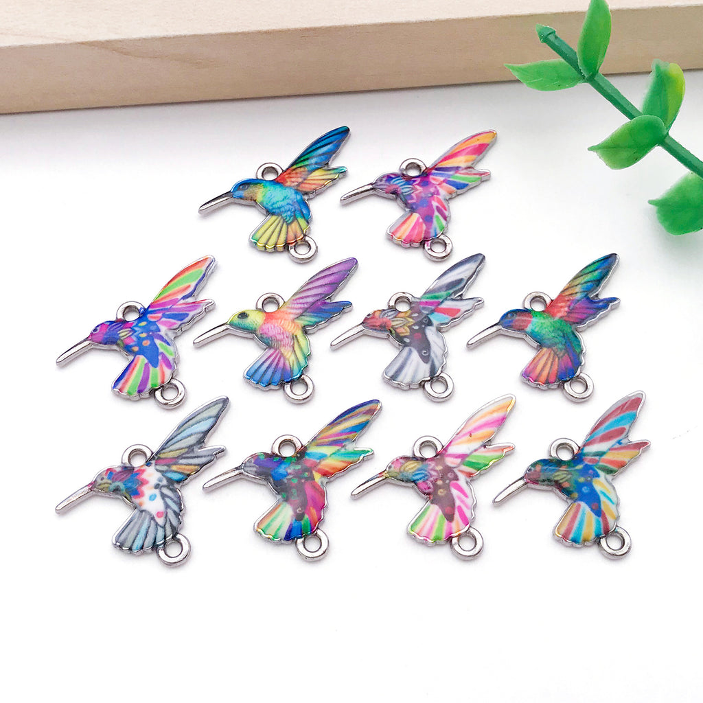 Painted Enamel Zinc Alloy Hummingbird Bird Connector Charms for Bracelet Necklace Making
