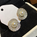 White Gold Shell Pearl Fan Pavé Stud Earrings Alloy view 2