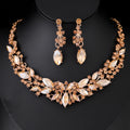 Black Silver Tone Crystal Leaf Cluster Crystal Six Designs Metal Necklace and Earring Set view 2