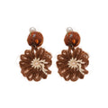 Crochet Flower Drop Earrings in White Brown and Red view 5