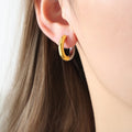 Two-Tone Gold Steel Thick Huggie Hoop Earrings Sizes view 9