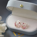 Gold Tone Pink Crystal Pearl Floral Wreath Stud Earrings view 6