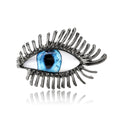 Blue Eye Crystal Eyelash Brooch in Gold or Black Finish view 5